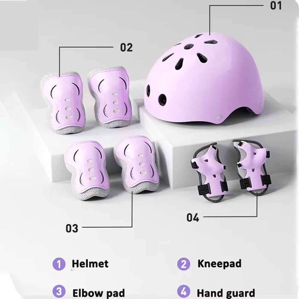 7Pcs/Set Kids Knee Pads and Elbow Pads Guards Protective Gear Set Safety Gear for Roller Skates Cycling Bike Skateboard Sports
