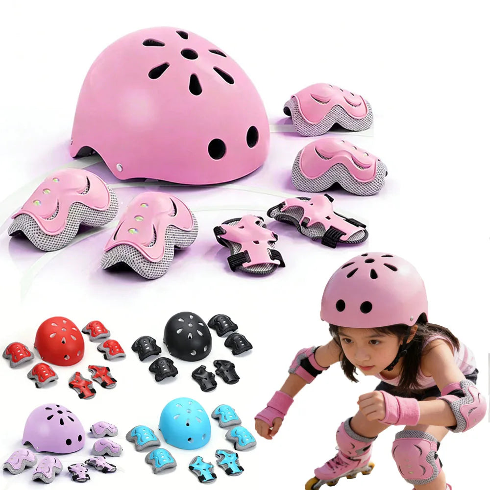 7Pcs/Set Kids Knee Pads and Elbow Pads Guards Protective Gear Set Safety Gear for Roller Skates Cycling Bike Skateboard Sports